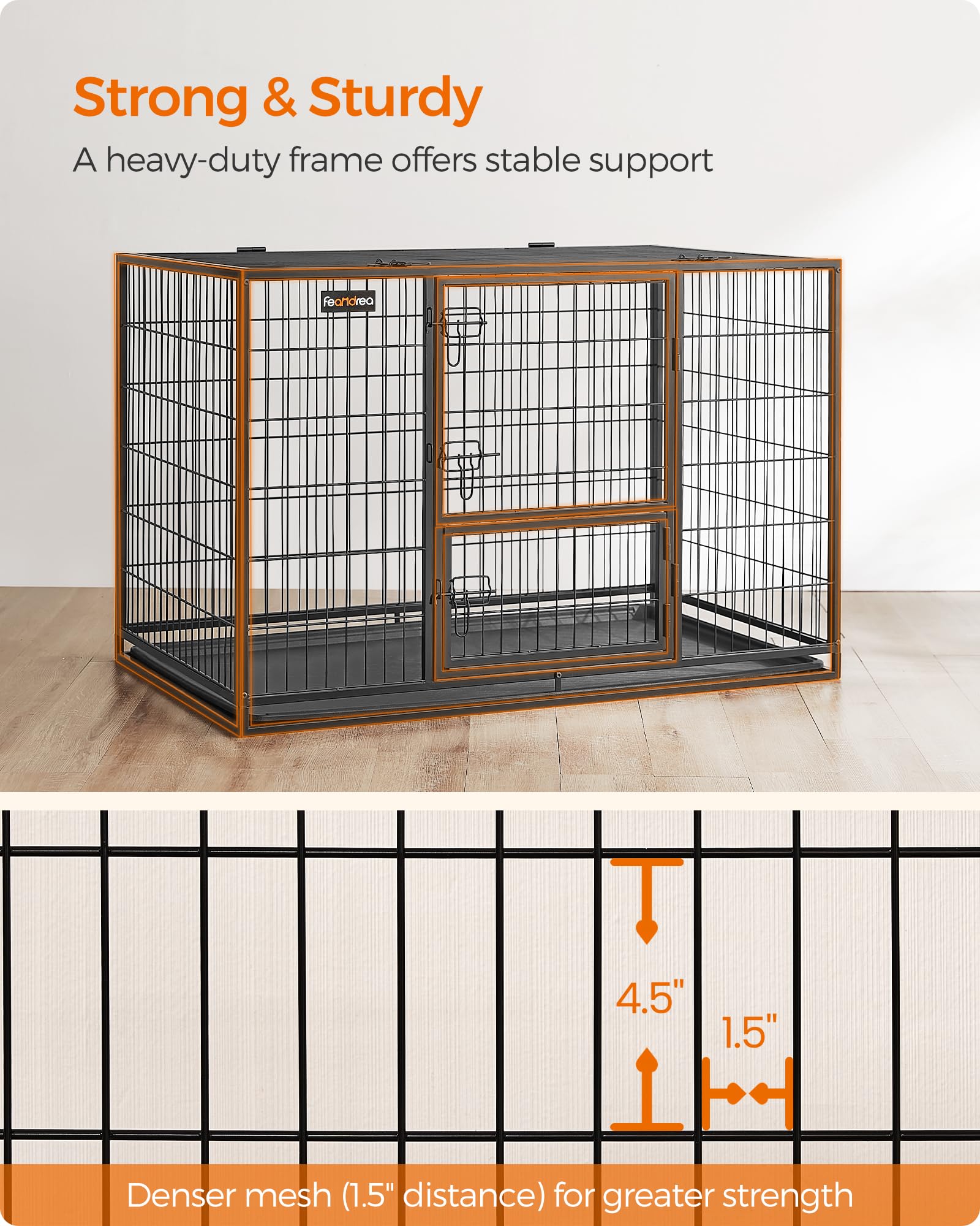 Feandrea 48inch dog crate double doors for easy access.