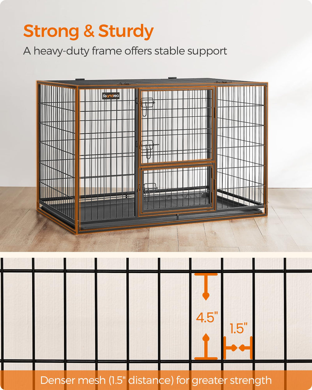 Feandrea 48inch dog crate double doors for easy access.