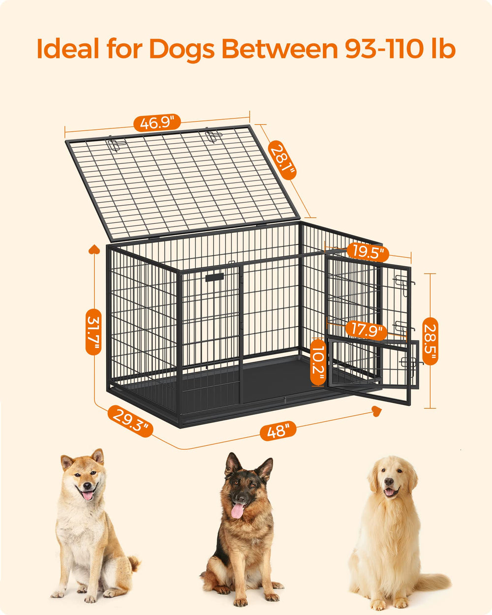 Feandrea 48inch crate feeding door for convenient mealtime.
