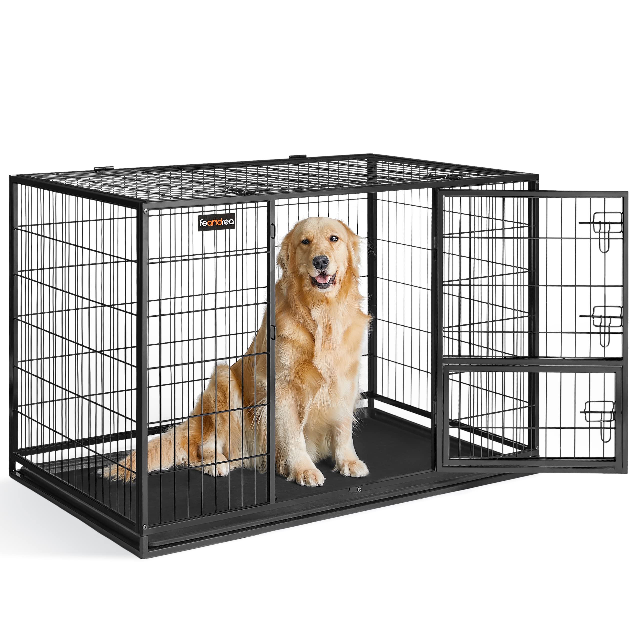 Feandrea 48inch dog crate front view, sturdy and safe for large dogs.