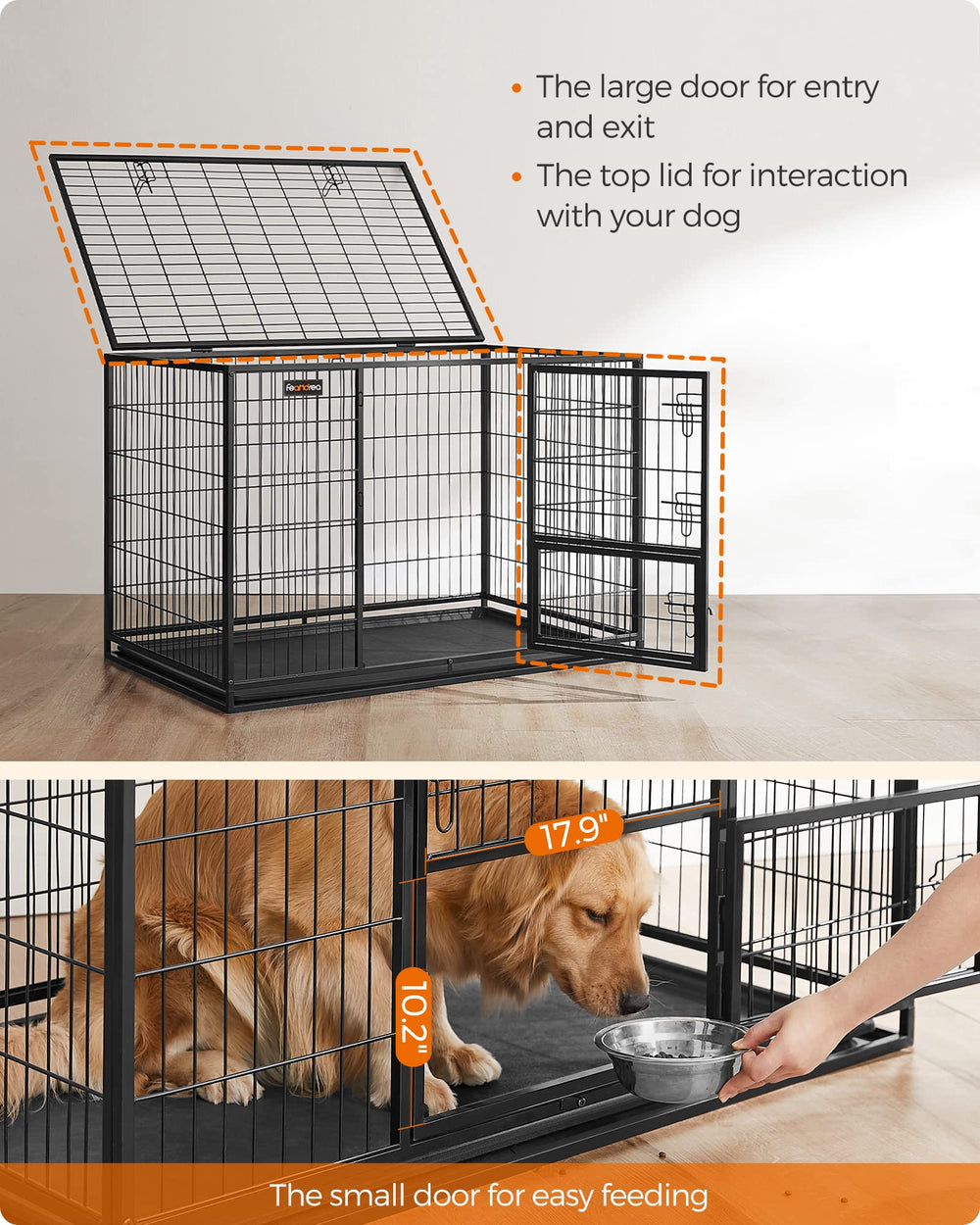 Feandrea 48inch dog crate top lid removed to form playpen.