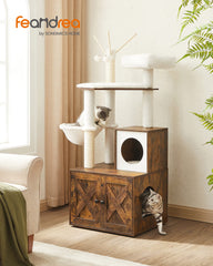 Feandrea 59-inch modern cat tree blends rustic brown and white with style.