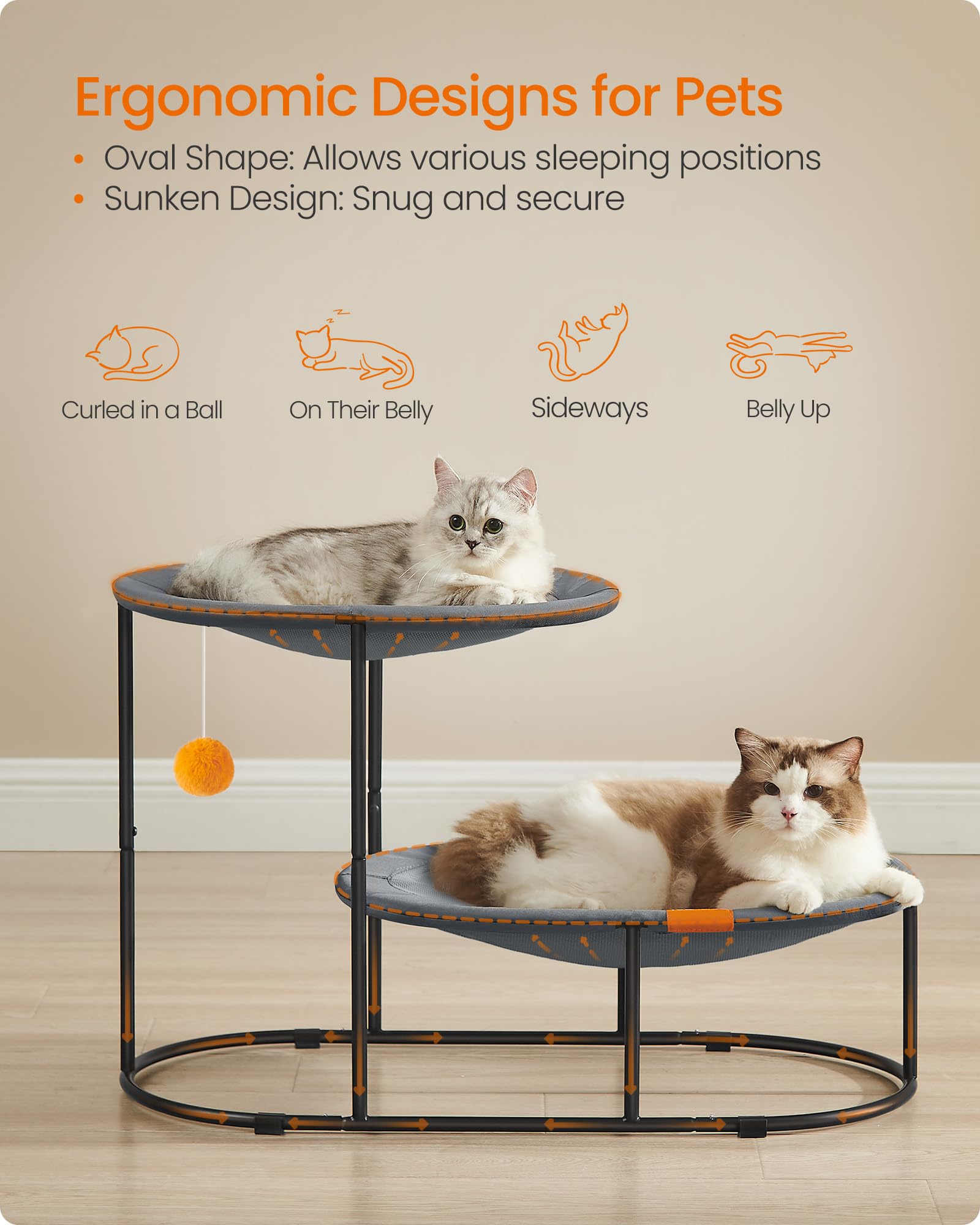 Feandrea cat hammock oval sunken design supports comfortable sleeping in any position
