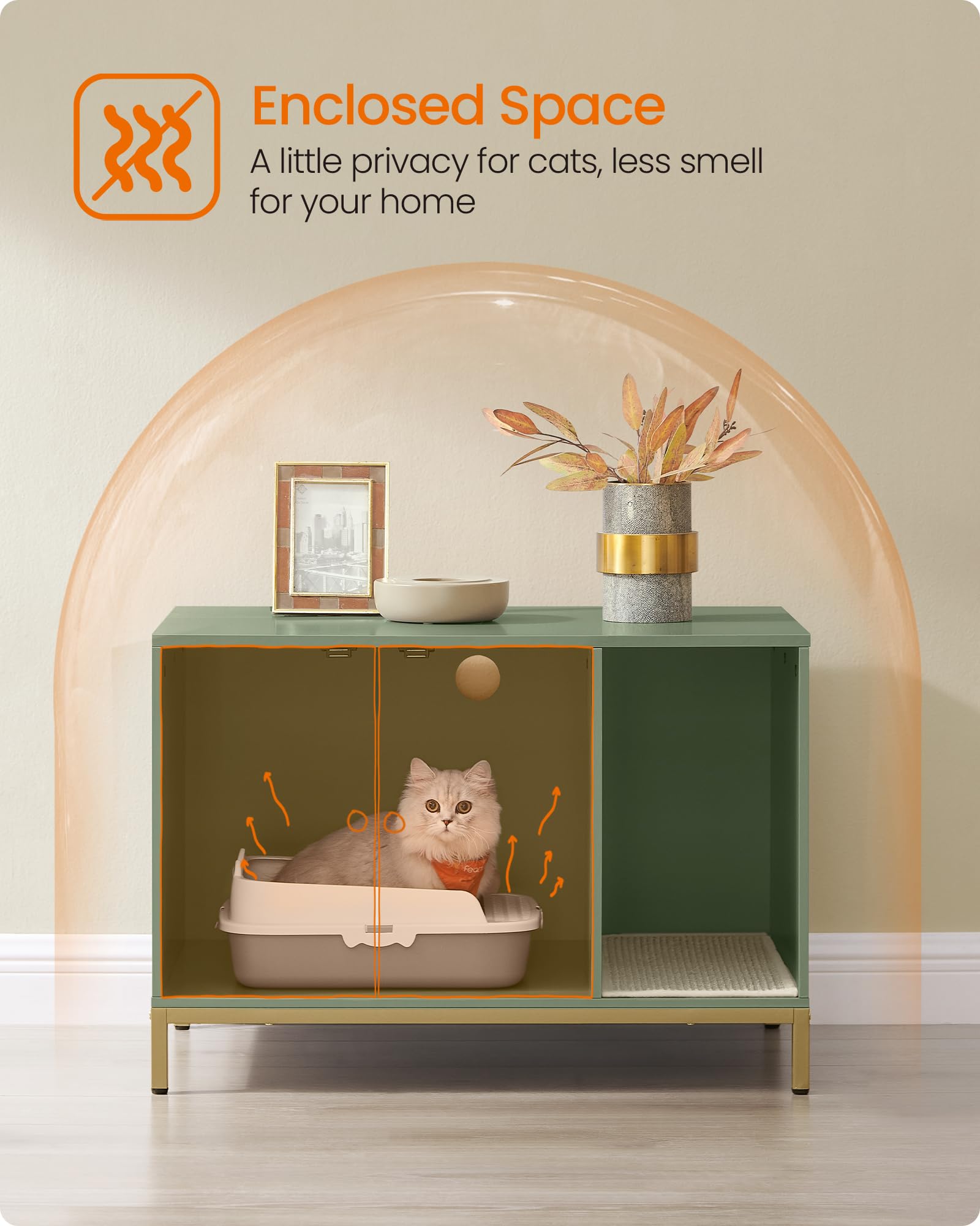Feandrea cat house side table doubles as a discreet washroom surface.