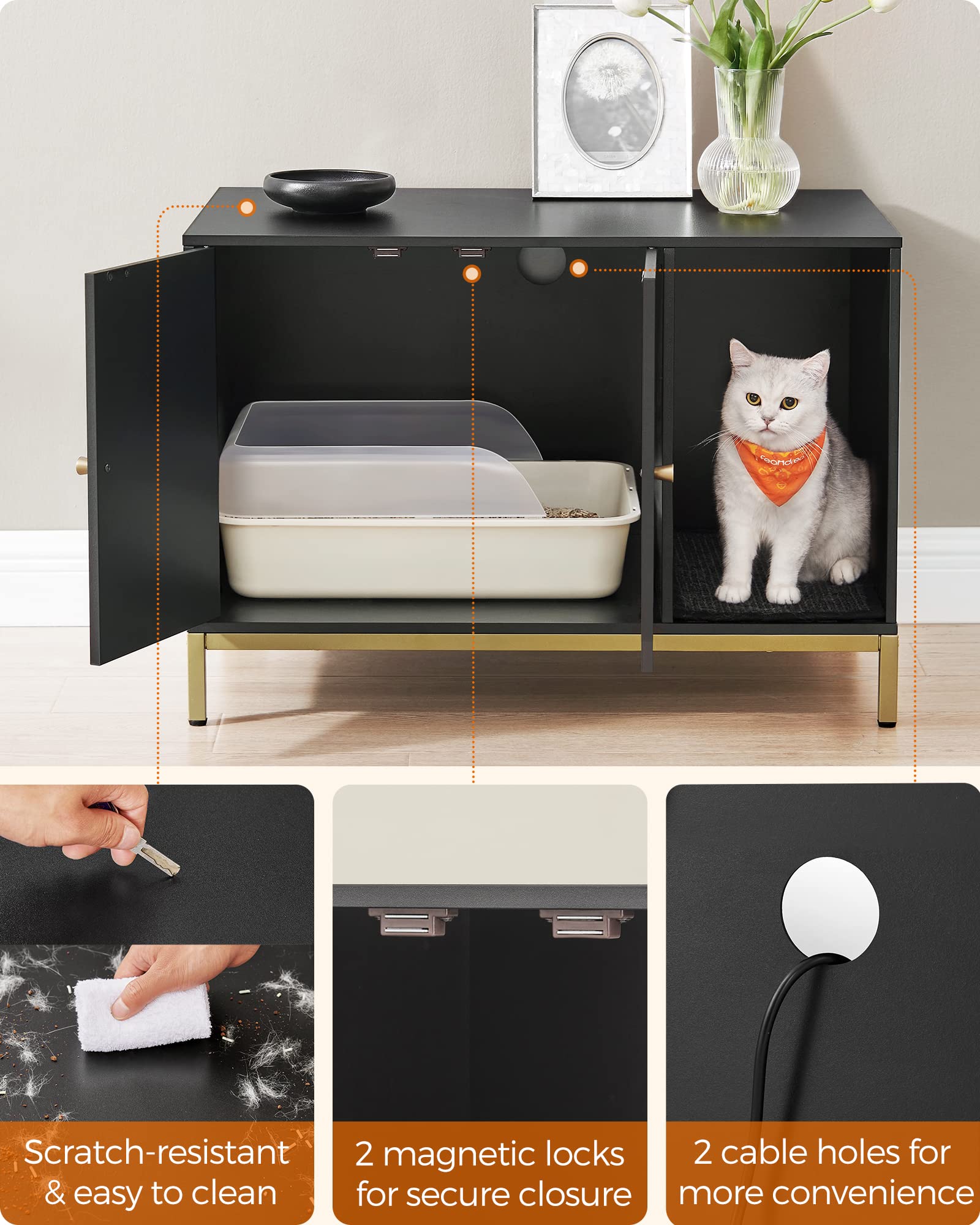 Modern Feandrea design with black and gold finish