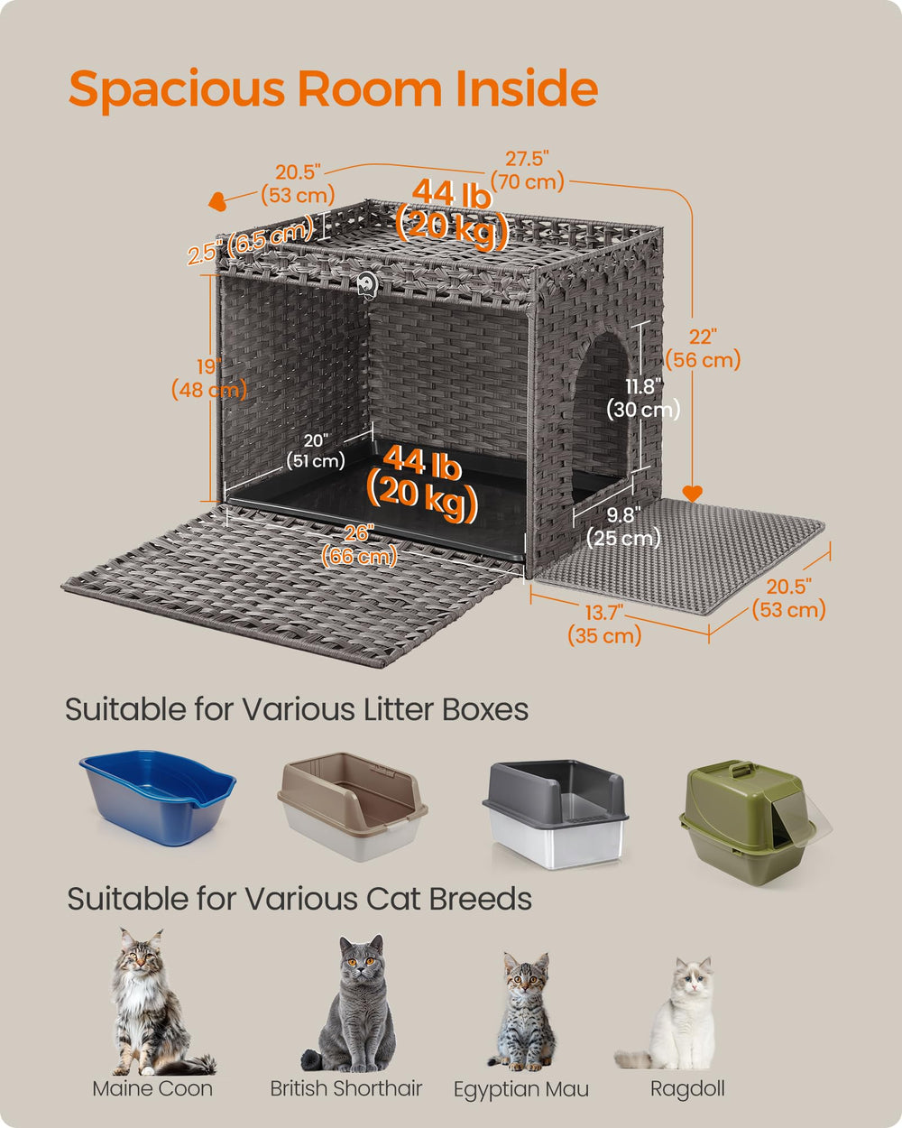 Feandrea dove gray end table furniture hides a litter box with style.