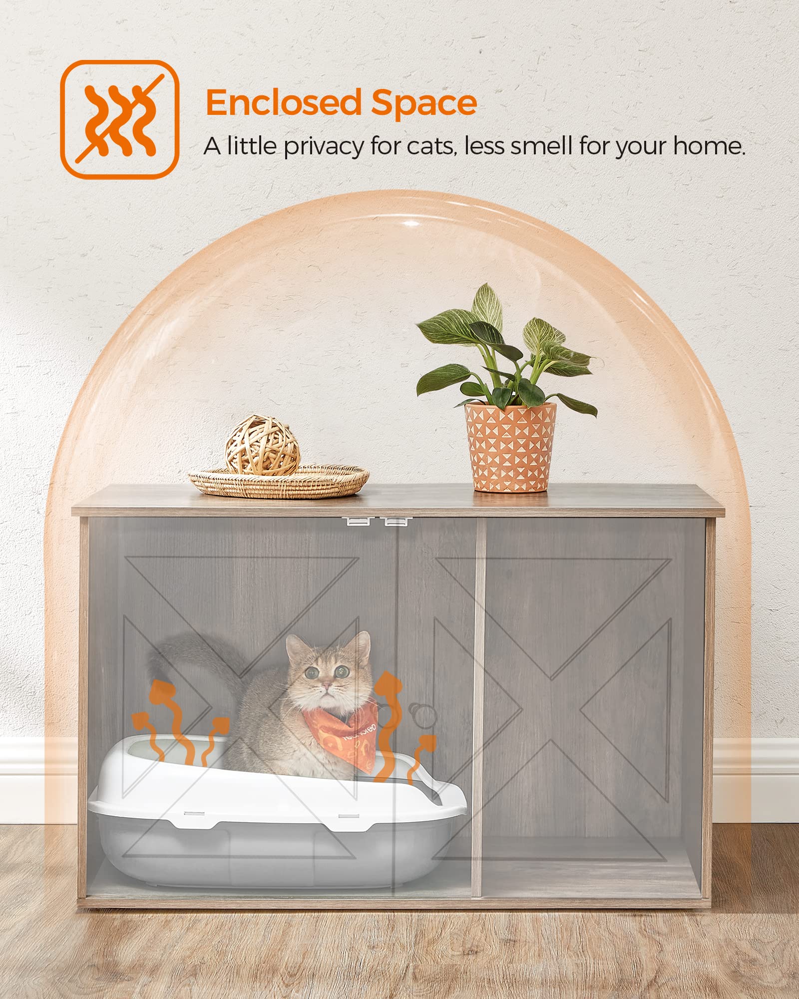 End table top surface on Feandrea enclosure supports decor and small items