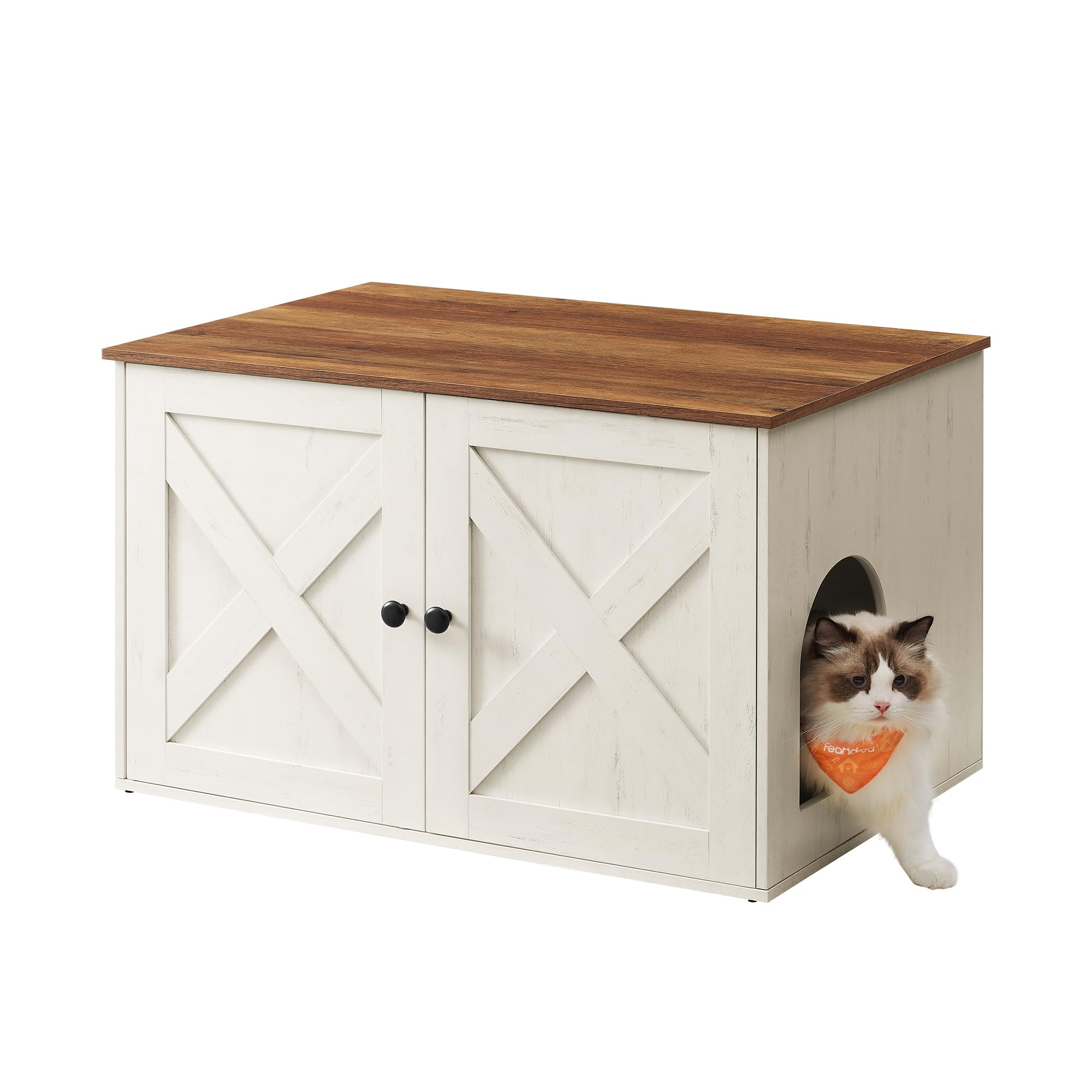Feandrea Cat Litter Box Enclosure front view hides mess while blending with décor