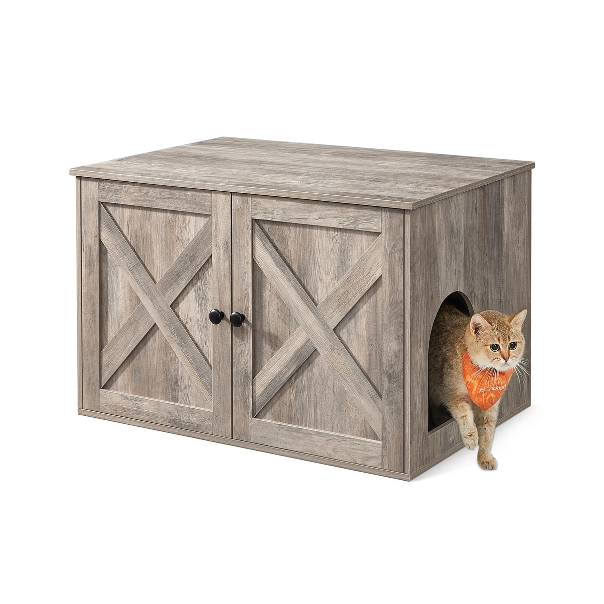 Feandrea cat litter box enclosure front view shows hidden, tidy space.