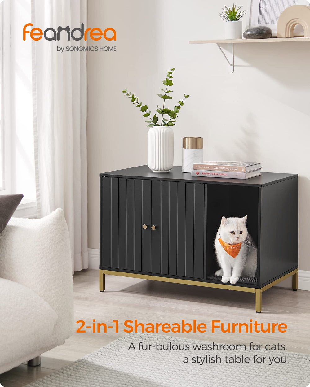 Feandrea hidden cabinet doors conceal litter area for tidy spaces