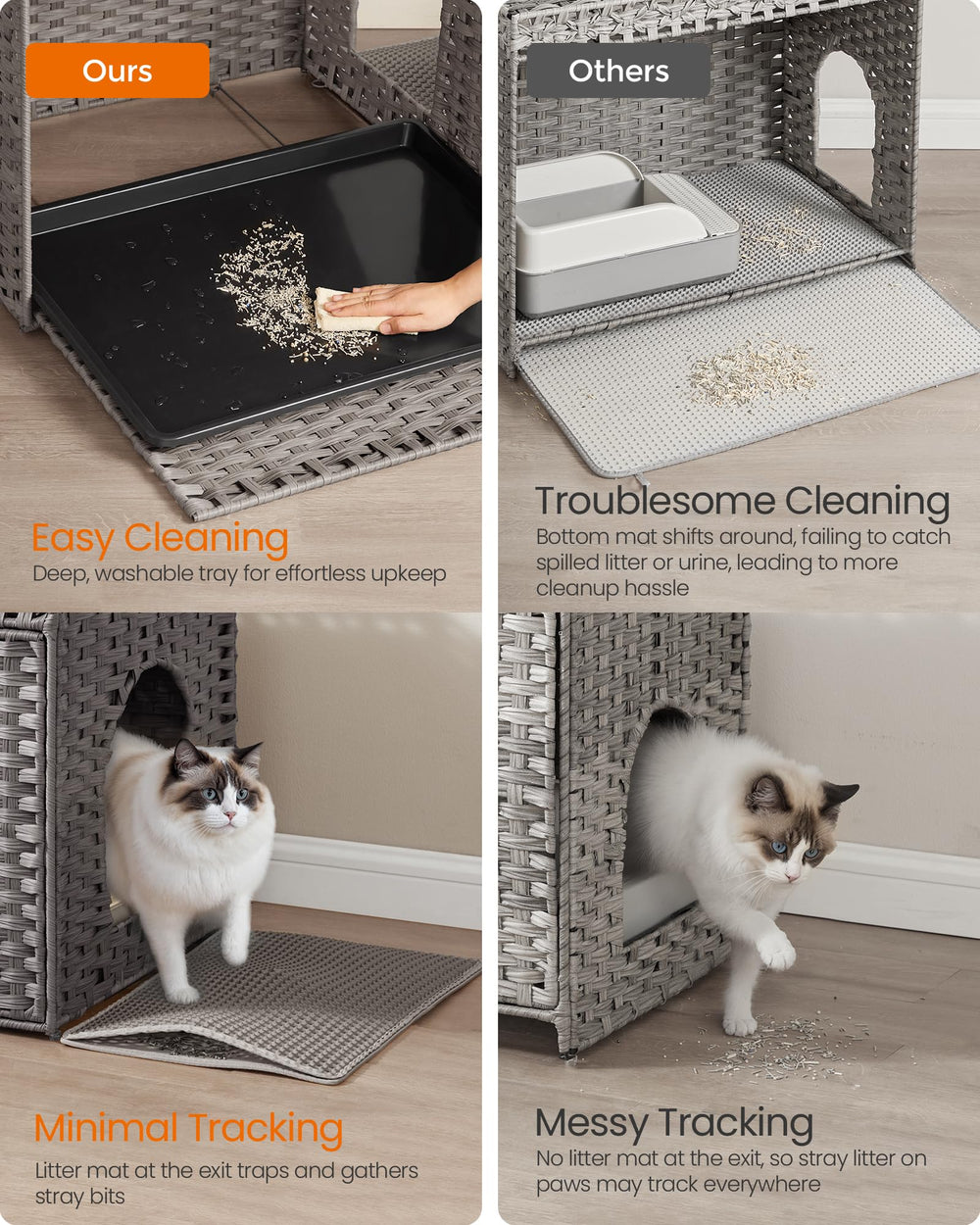 Feandrea cat enclosure interior space offers 26 by 20 by 19 inches of room.
