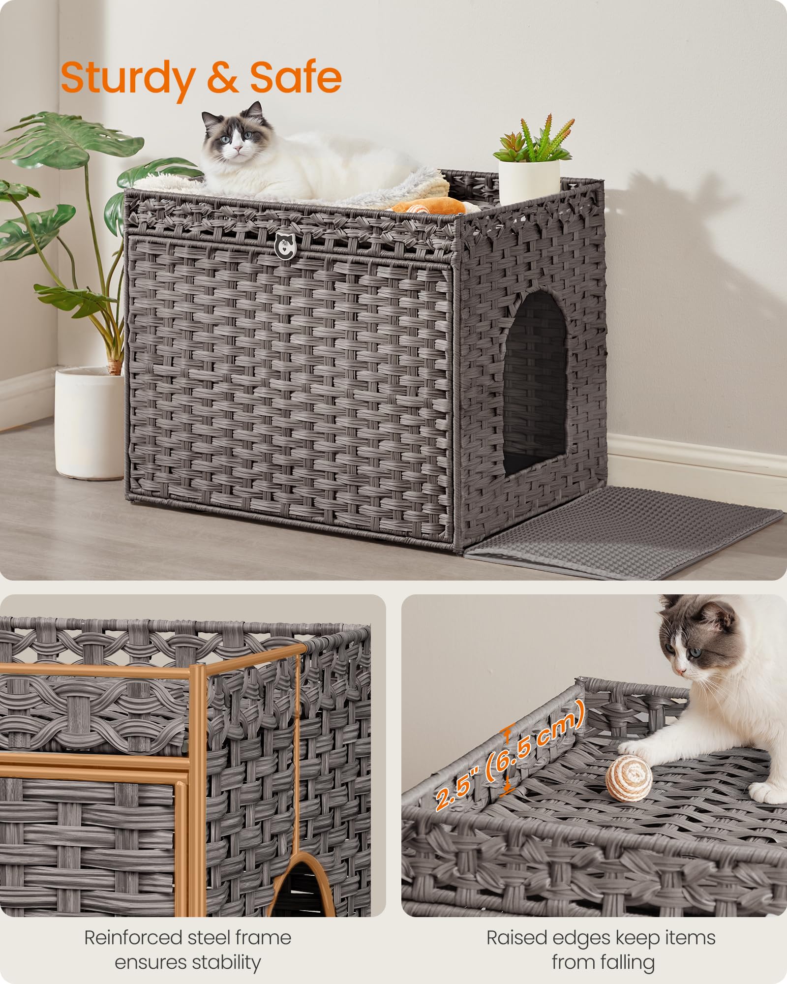 Feandrea removable litter tray enables quick cleaning and spill containment.