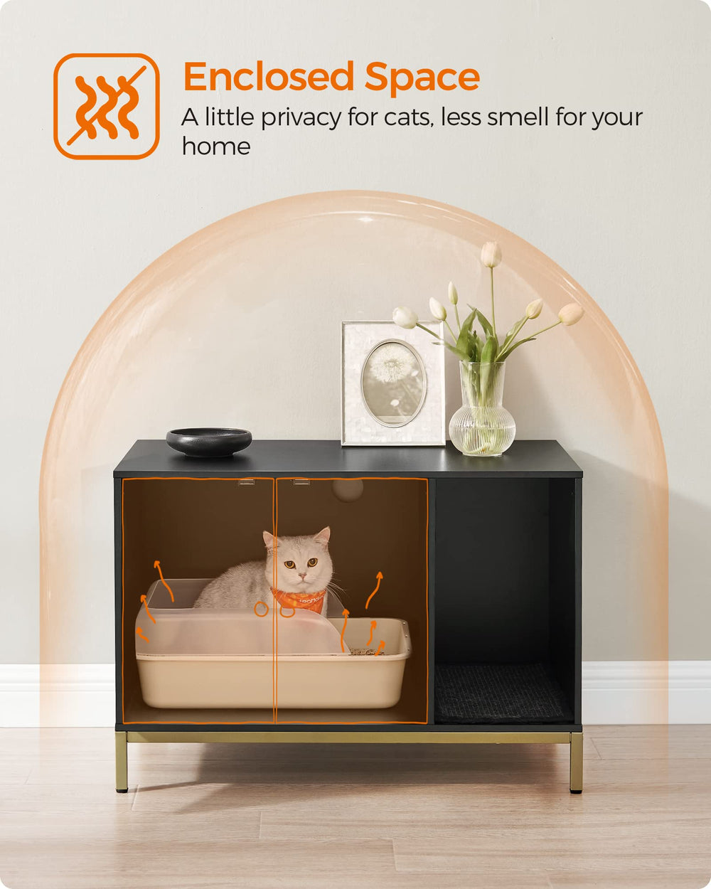 Scratch pad at entry reduces litter tracking for Feandrea enclosure