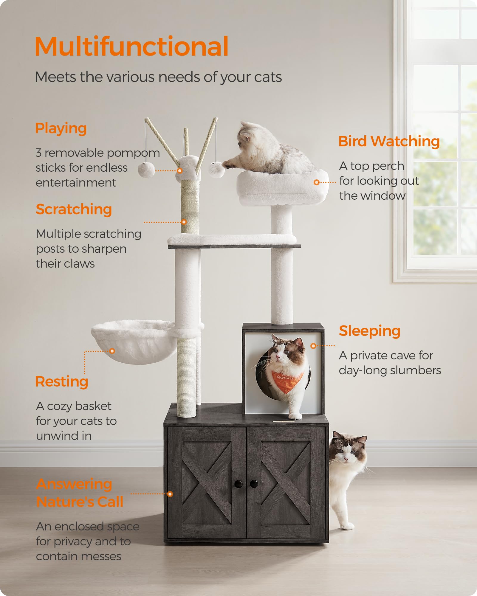 Feandrea 2-in-1 condo entry view, ideal for observing cats while saving space