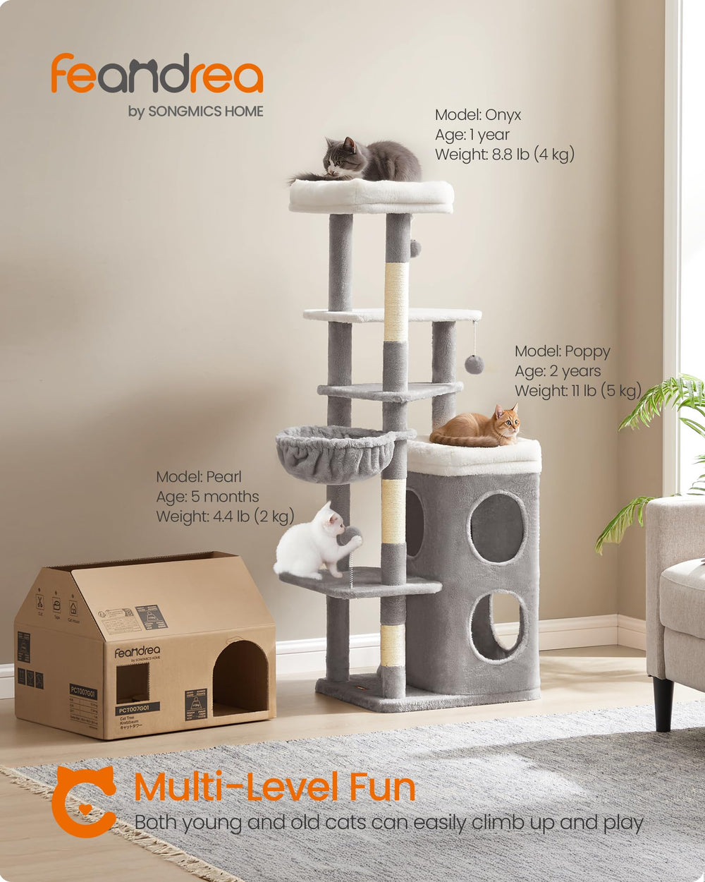 Feandrea 60-inch cat tree features three perches for panoramic window gazing