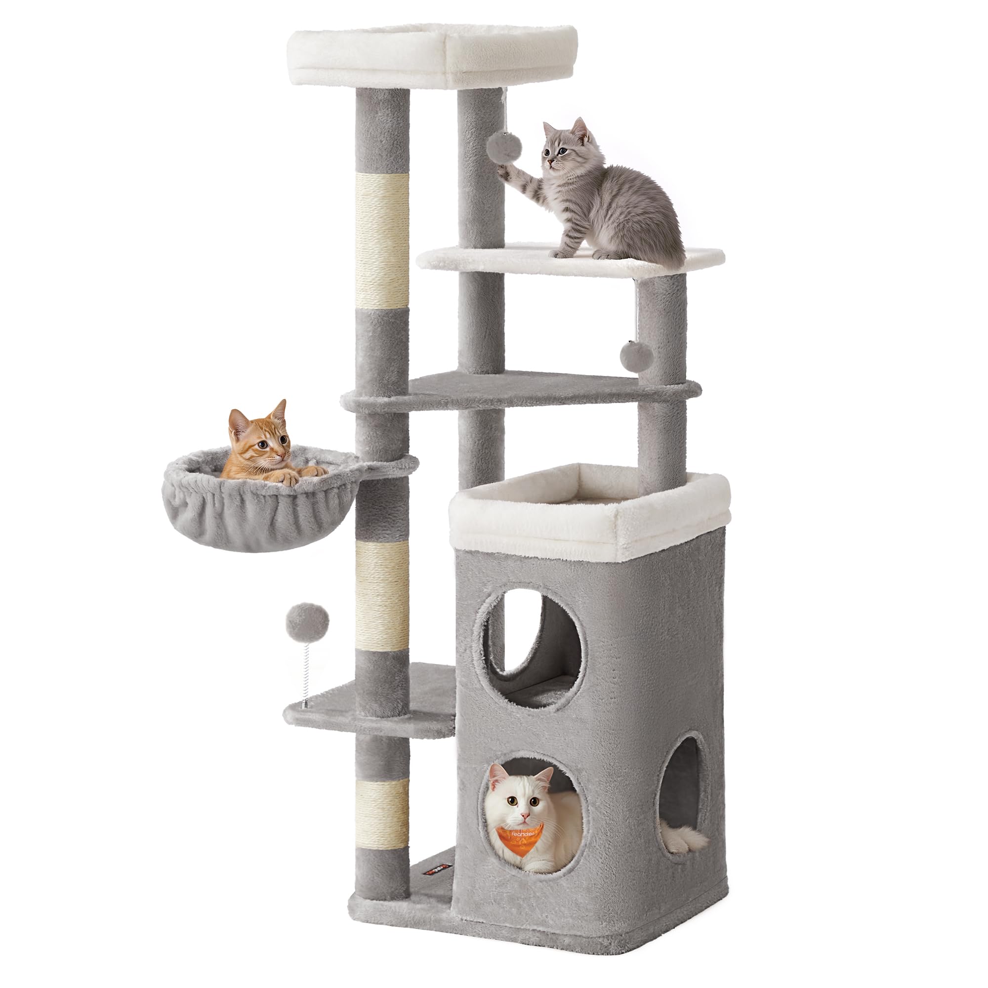 Feandrea cat tree with two cozy caves for safe lounging and multi-cat play