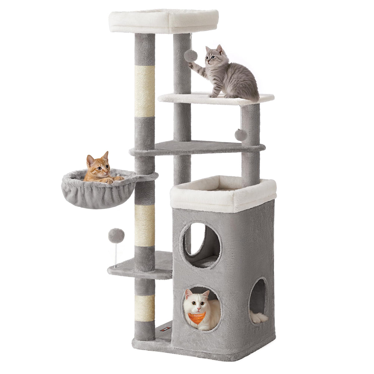Feandrea cat tree with two cozy caves for safe lounging and multi-cat play