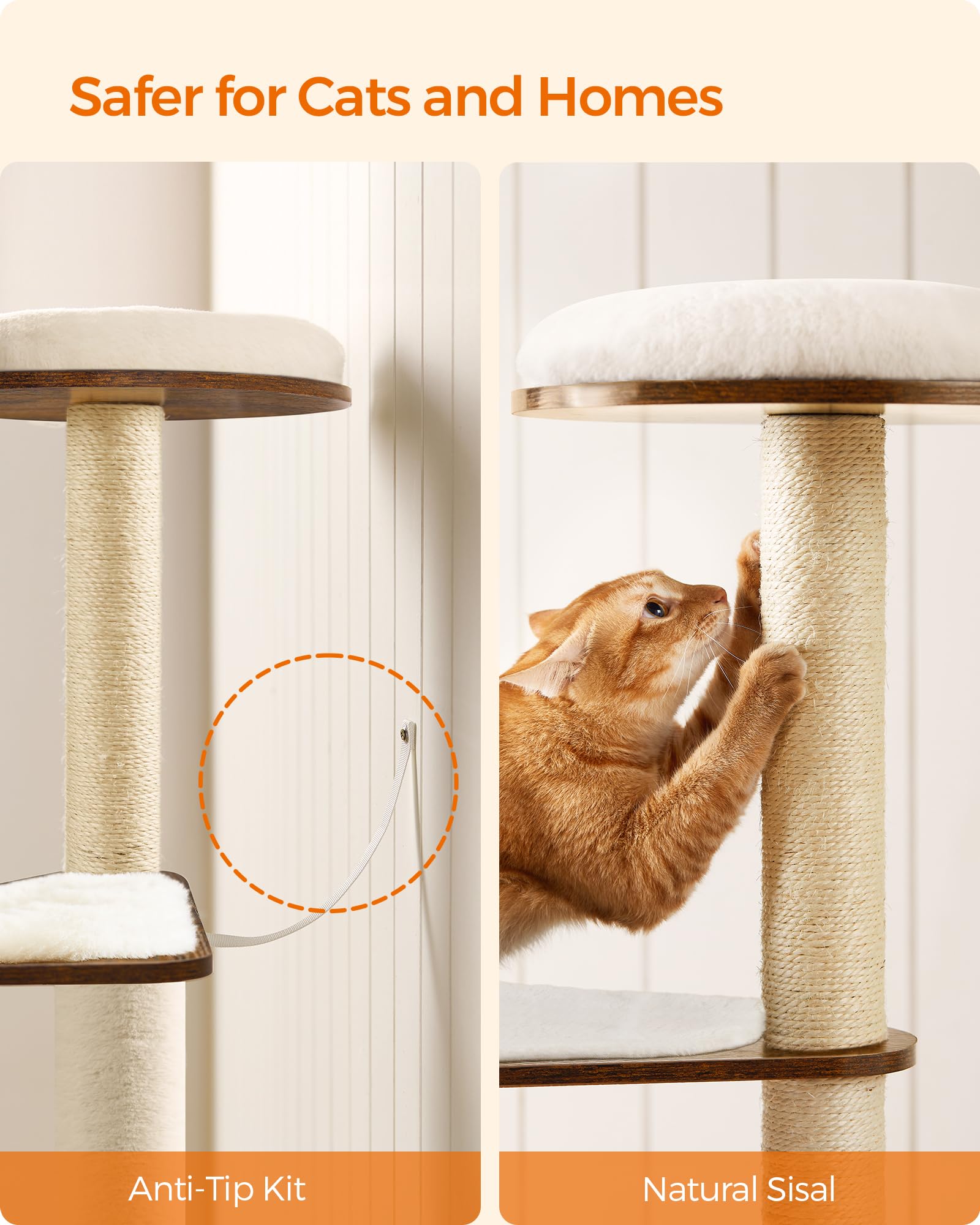 Feandrea 64.6-inch height maximizes vertical exploration for cats.