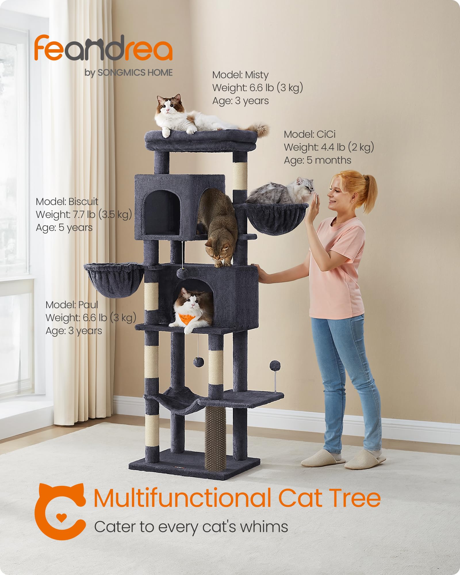 Feandrea cat tree private caves provide cozy hideaways for cats.