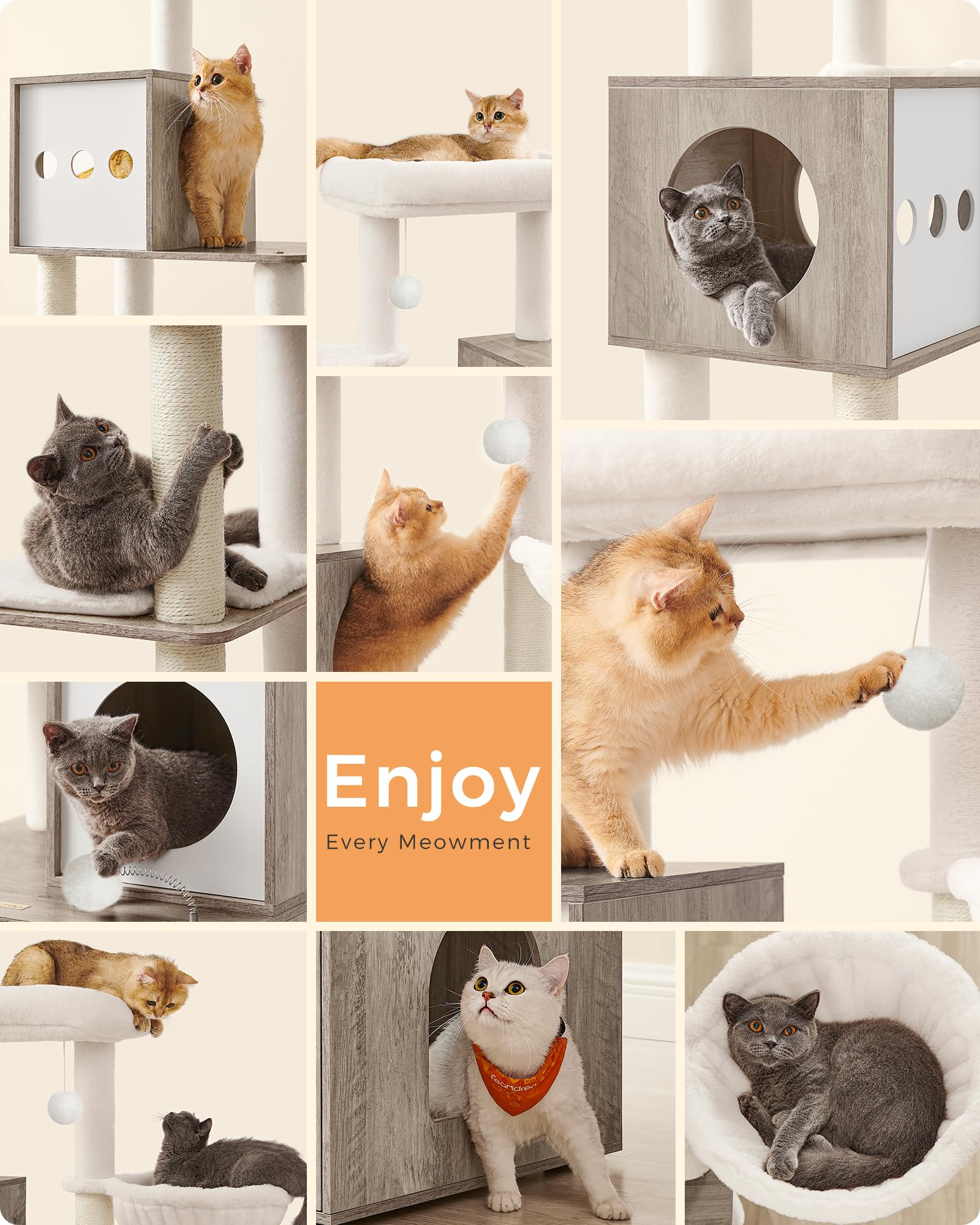 Feandrea cat tree adjustable feet stabilize on uneven floors