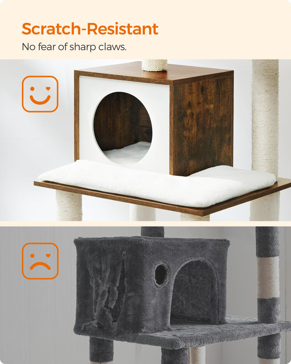 Feandrea cat tree anti-slip-pads prevent sliding on smooth floors.