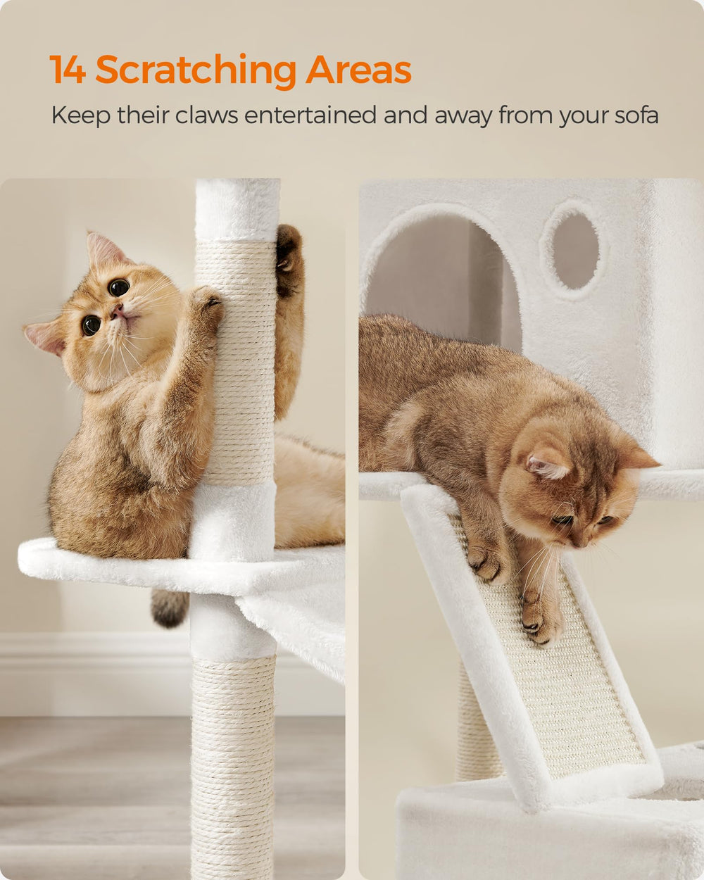 Feandrea cat tree with reinforced base and anti-tip kit for stability.