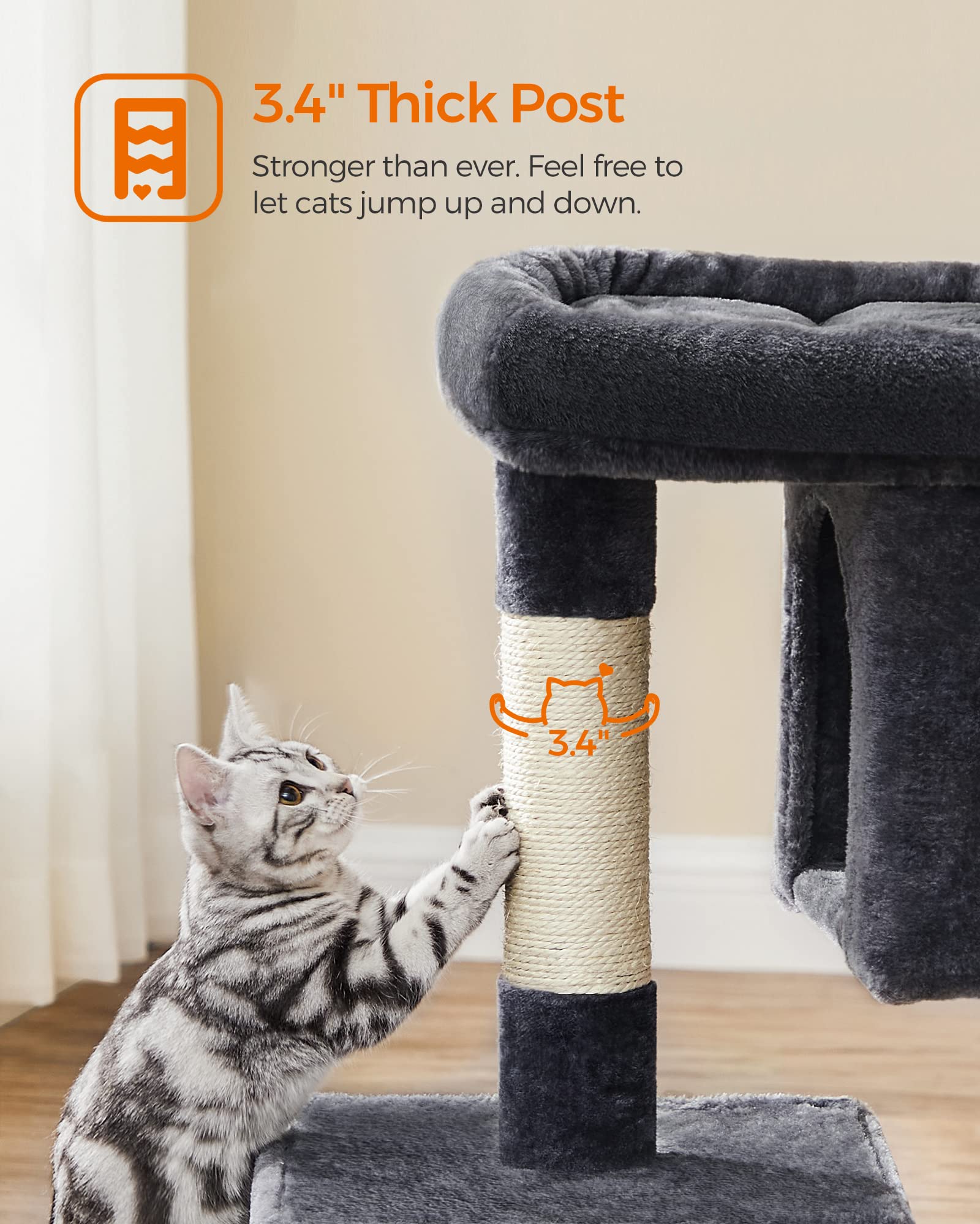 Feandrea Cat Tree anti-tip base adds stability during play