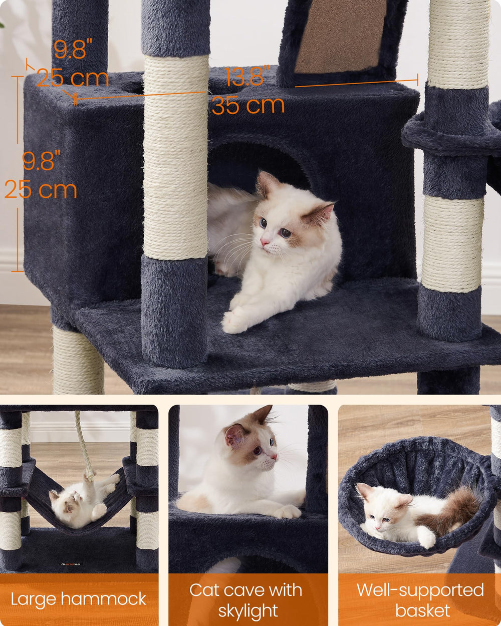 Feandrea cat tree anti-tip base adds stability during shared play.