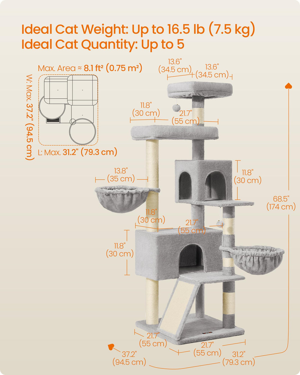Feandrea cat-tree anti-tip kit enhances stability during play