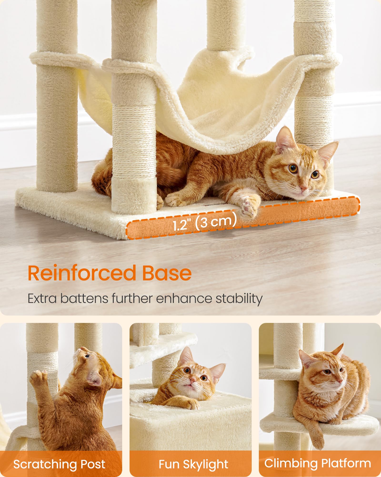 Feandrea cat tree anti-tip kit enhances stability for multi-cat homes.
