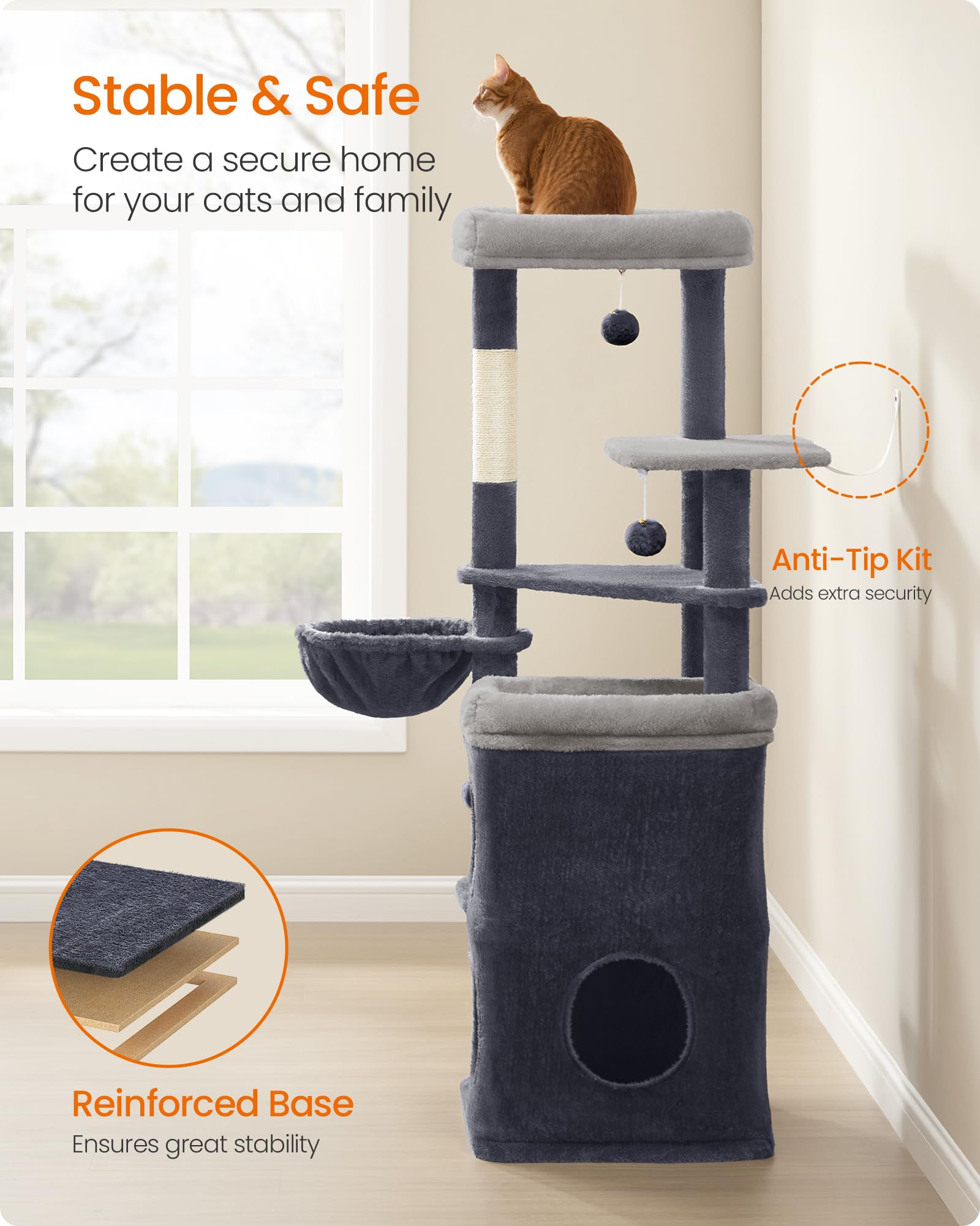 Feandrea cat-tree anti-tip kit reinforces stability during energetic play