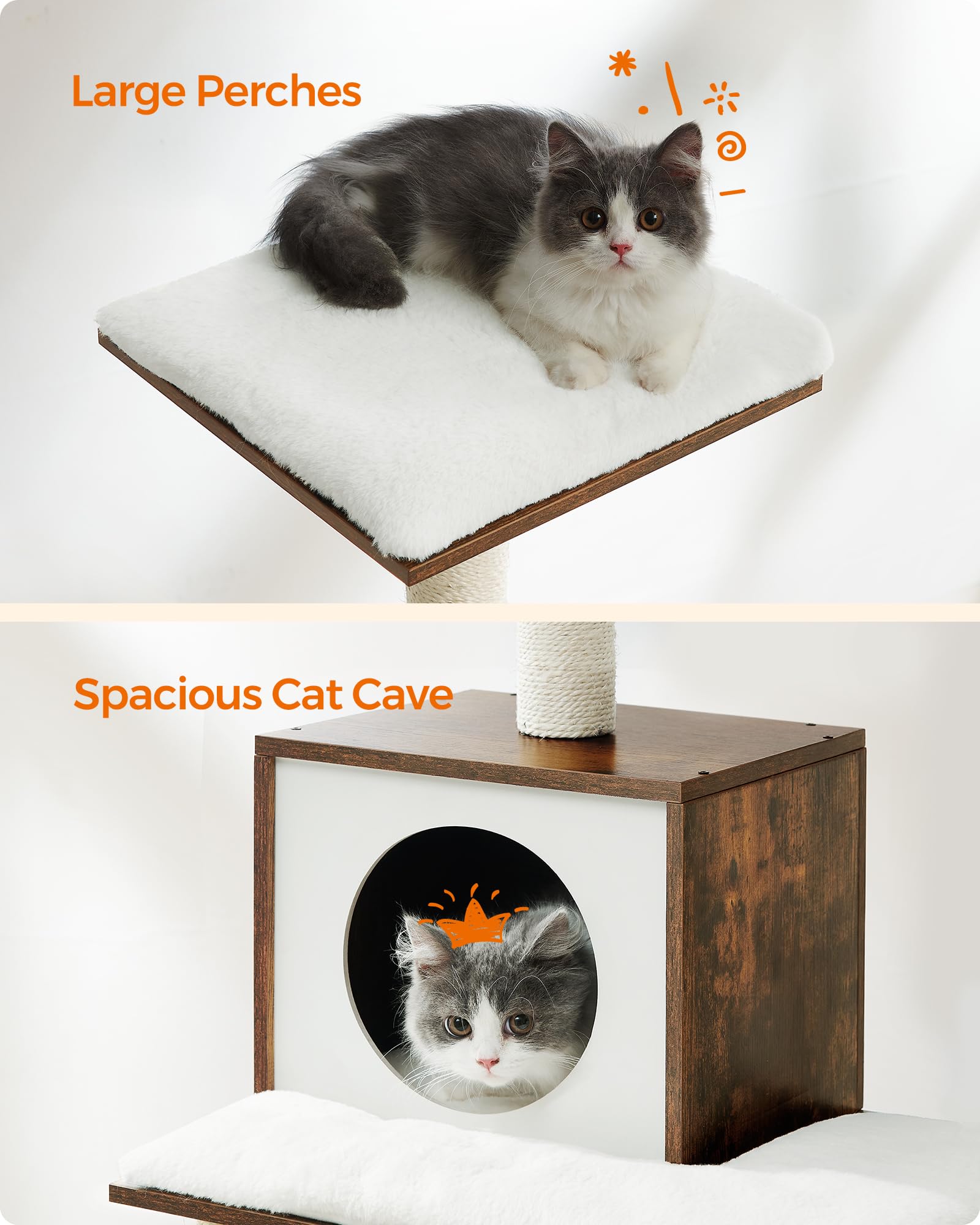 Feandrea cat tree anti-tip-kit helps keep the tower stable in busy homes.