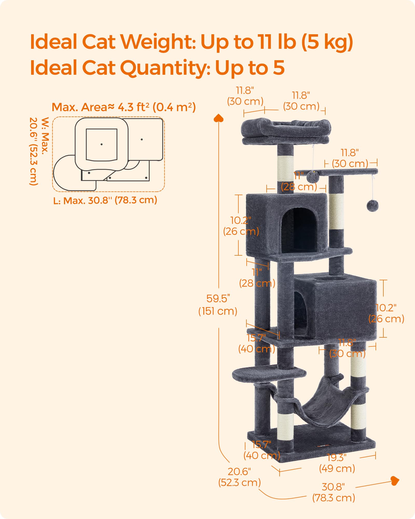 Feandrea anti-tip kit keeps the multi-cat tower steady during play.
