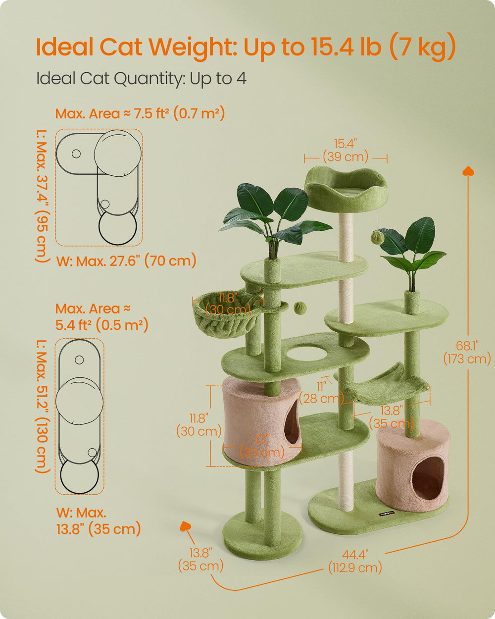 Feandrea cat tree artificial leaves add a natural aesthetic and play value