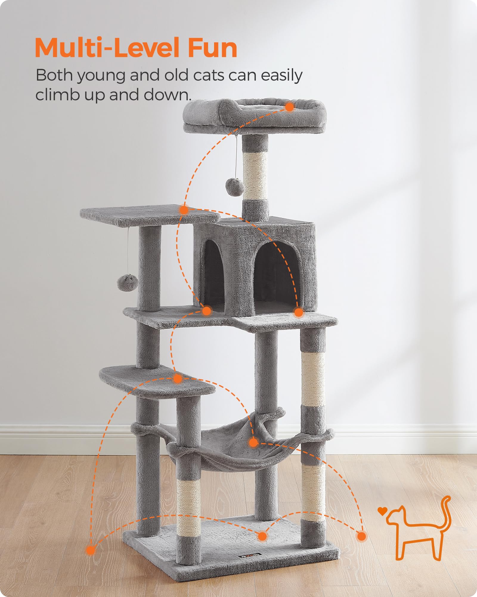 Feandrea cat tree easy assembly helps one person set up quickly