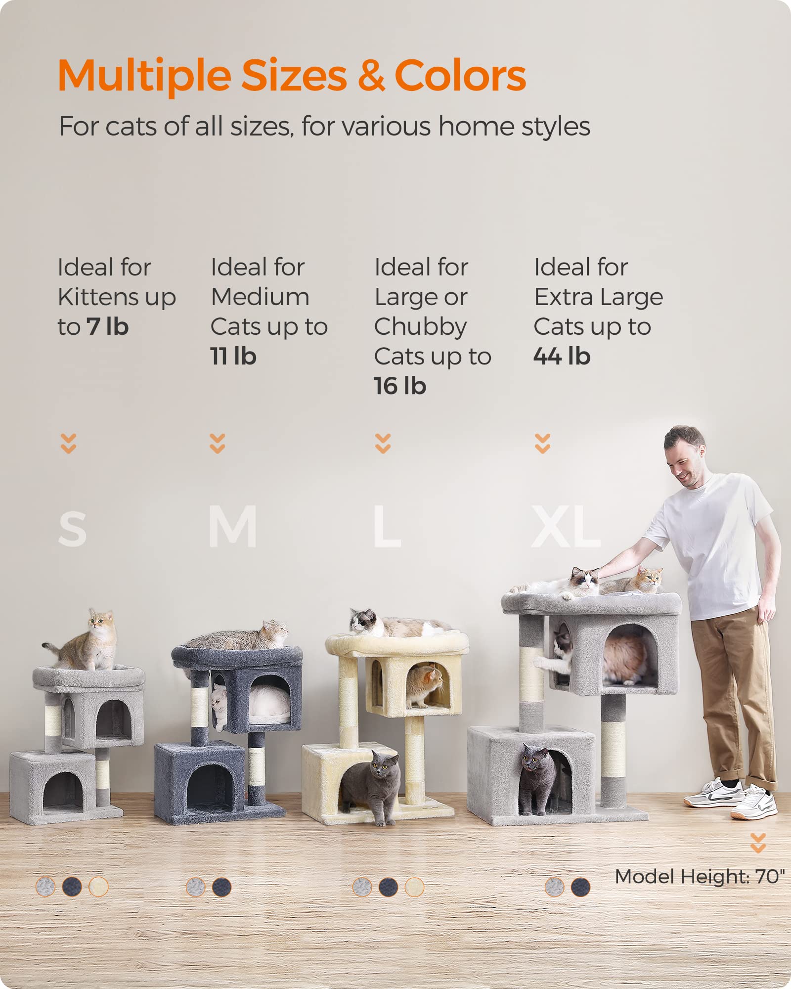 Feandrea cat tree assembly guide shows quick setup.