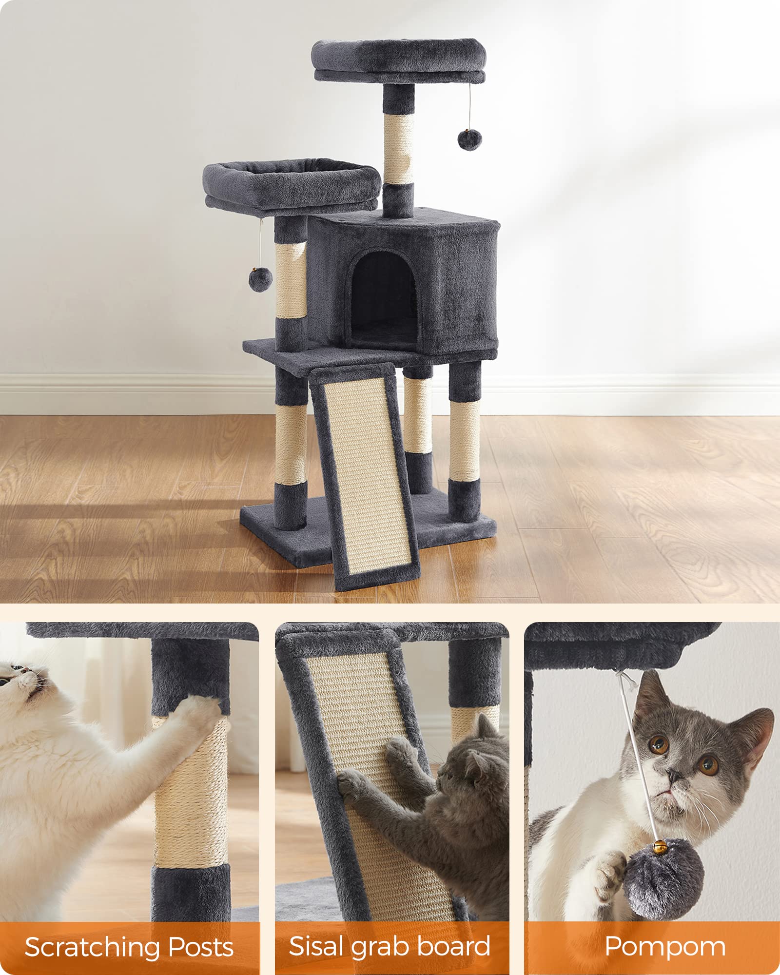Feandrea Cat Tree Quick Assembly helps you set up fast.