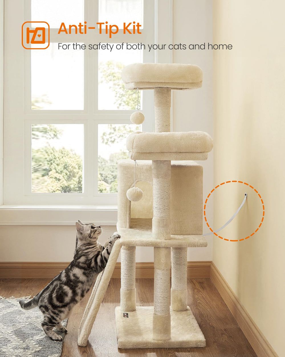 Feandrea cat tree assembly-ready setup for quick, straightforward assembly.