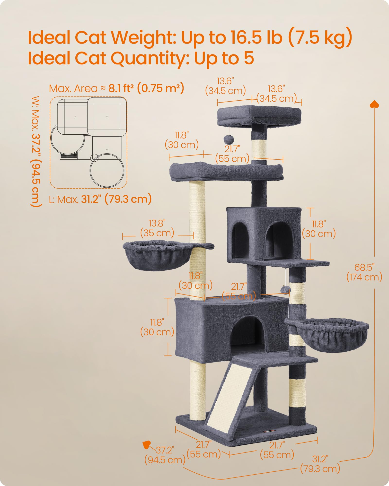 Feandrea cat tree assembly with Allen key for quick setup