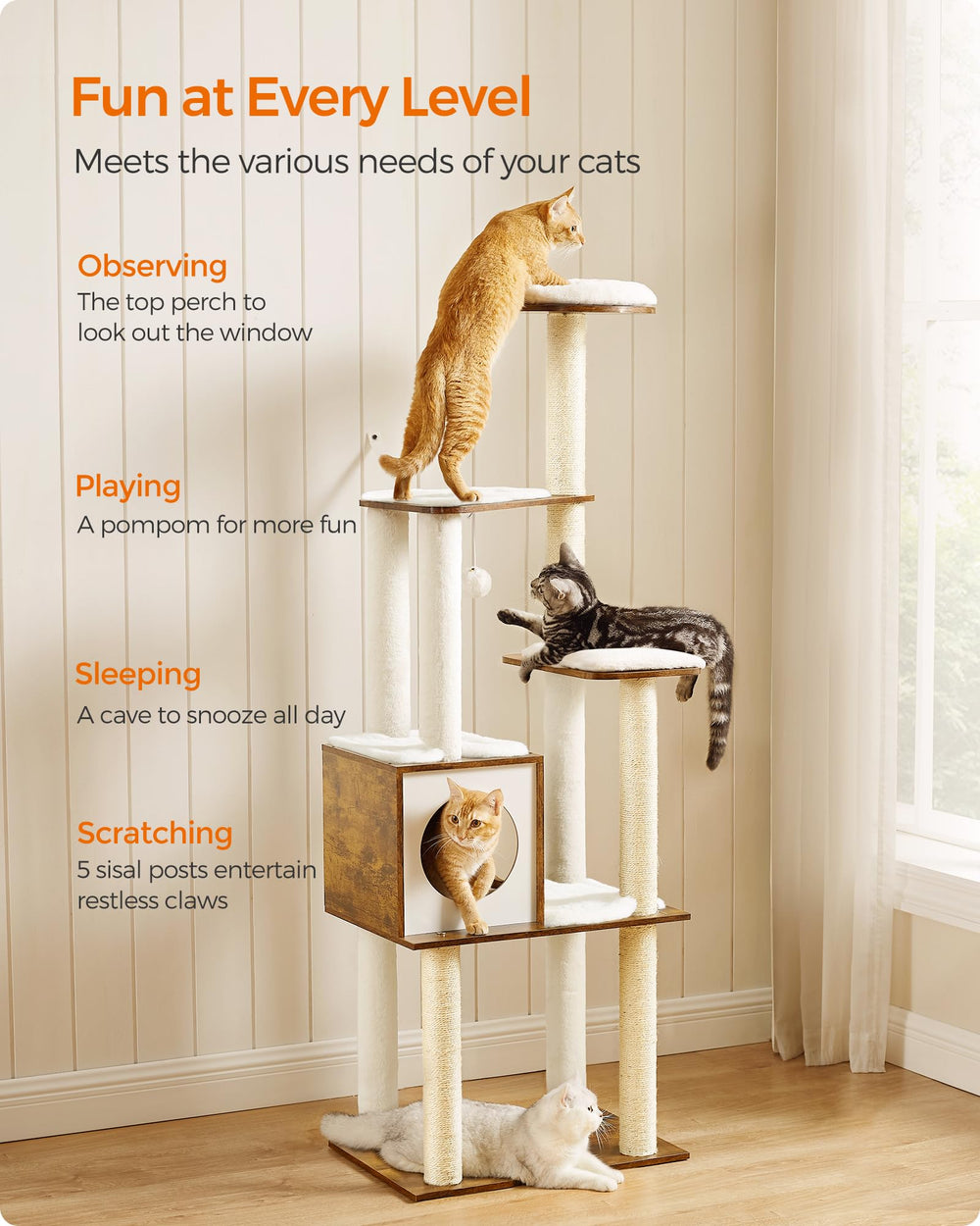Feandrea cat tree base board provides stable footing for play.