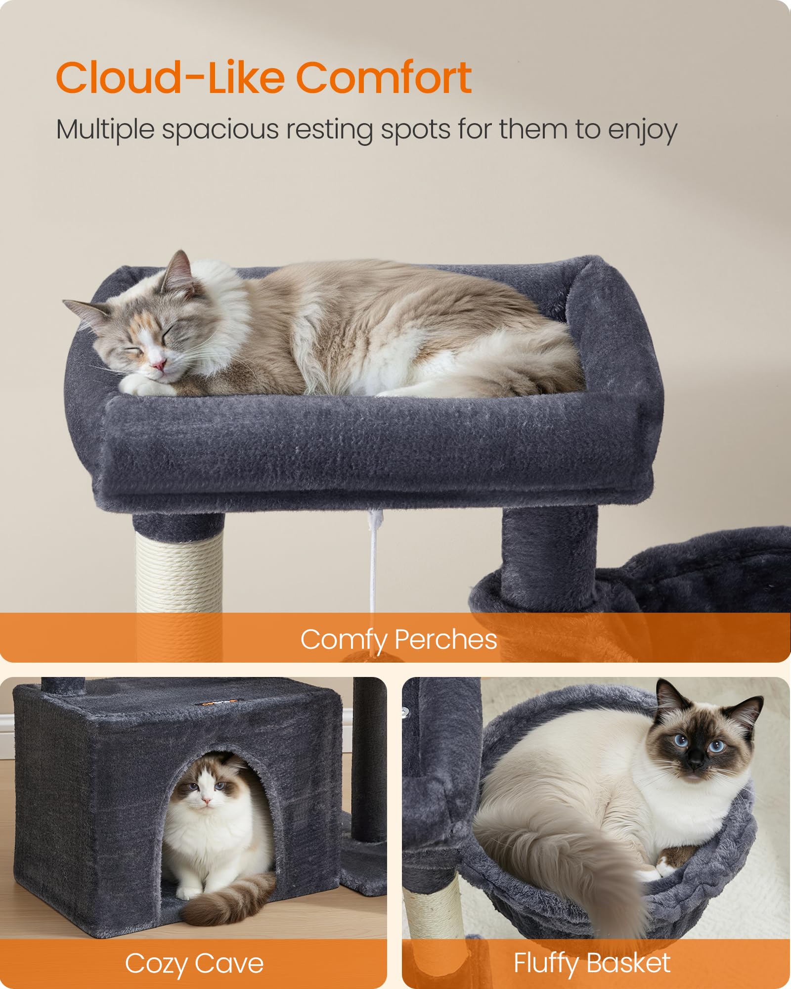 Feandrea cat tree basket provides a comfy resting spot for curious cats.