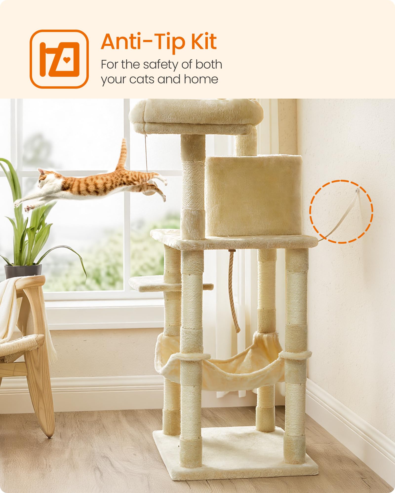 Feandrea Cat Tree in beige adds stylish neutral tone to any room