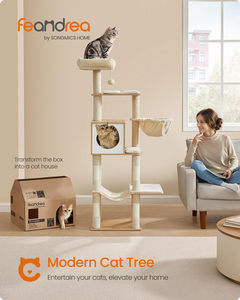 Feandrea cat tree cave den provides a snug hideaway for cats