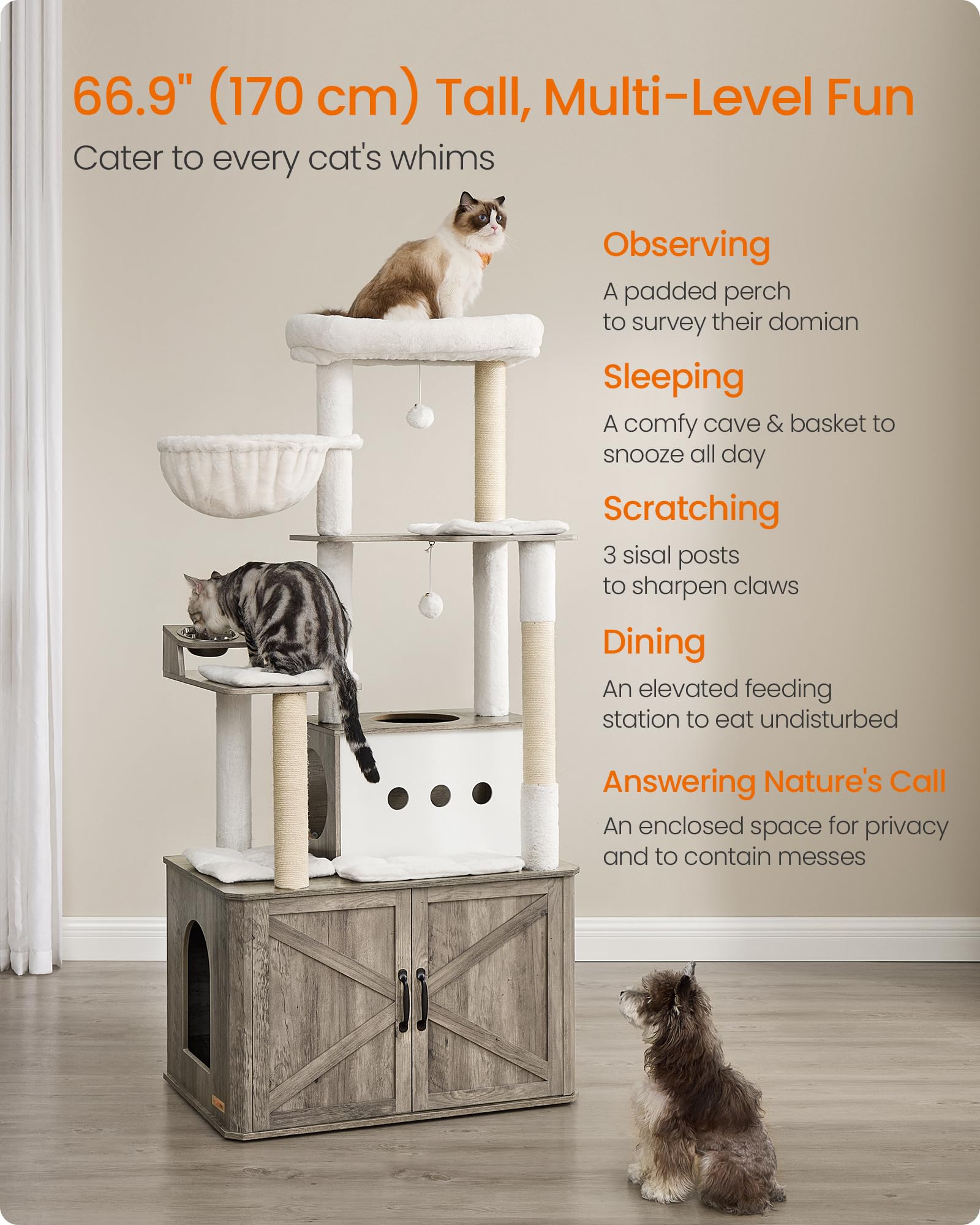 Feandrea Cat Tree cave perch provides cozy hideaway for cats