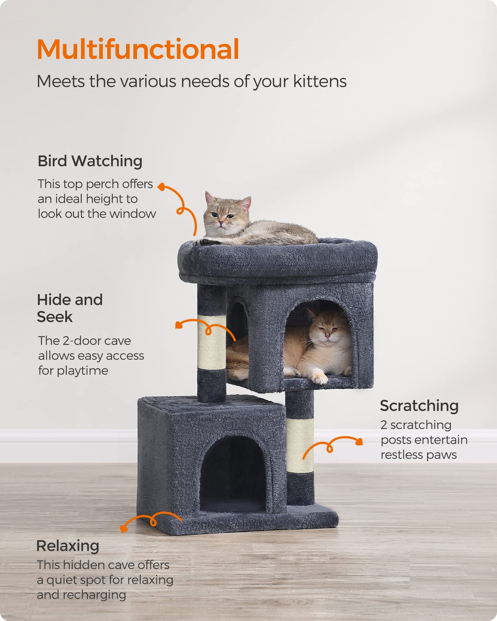 Feandrea cat tree with scratching posts supports climbing and scratching