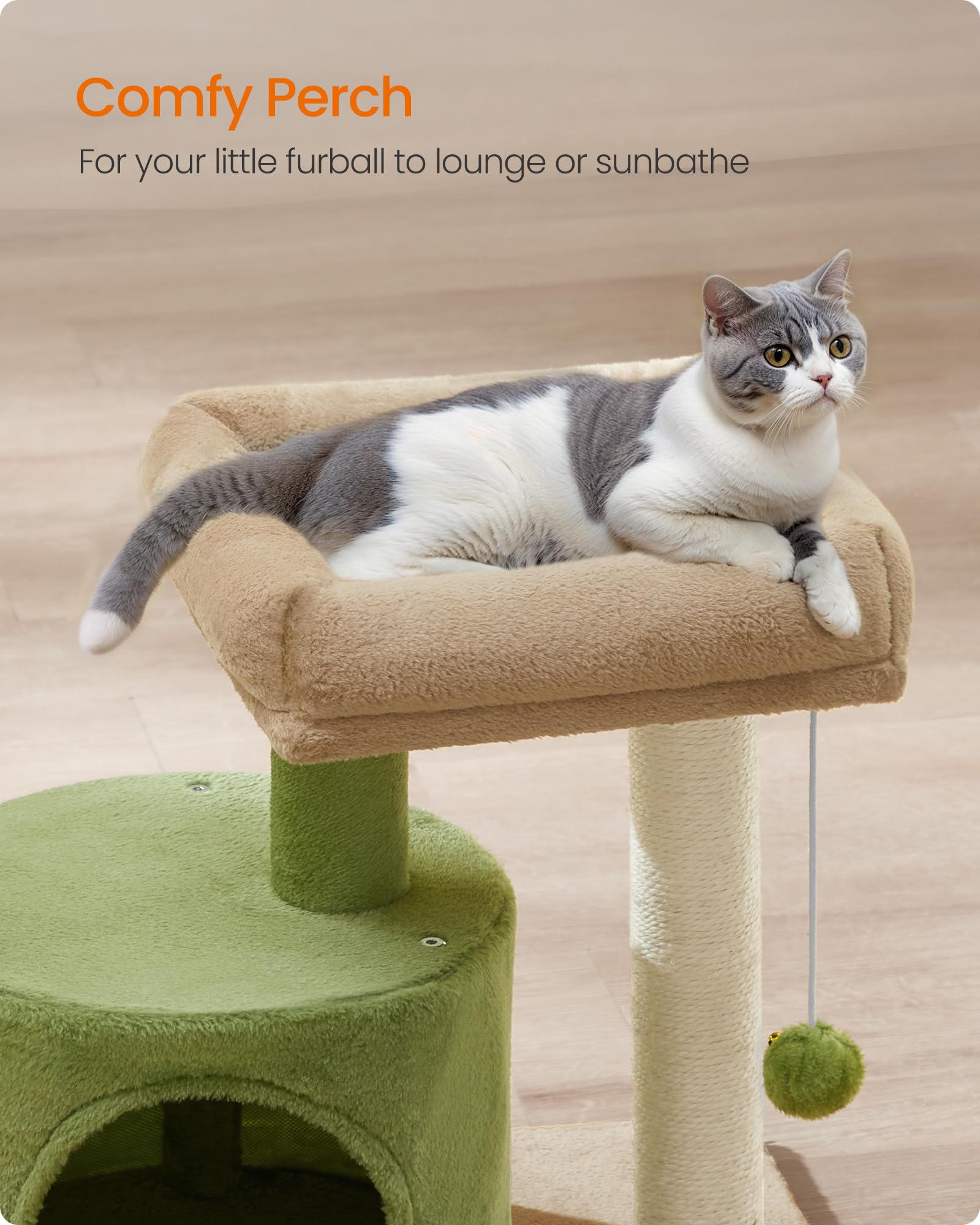 Feandrea cat tree compact design fits small spaces neatly.