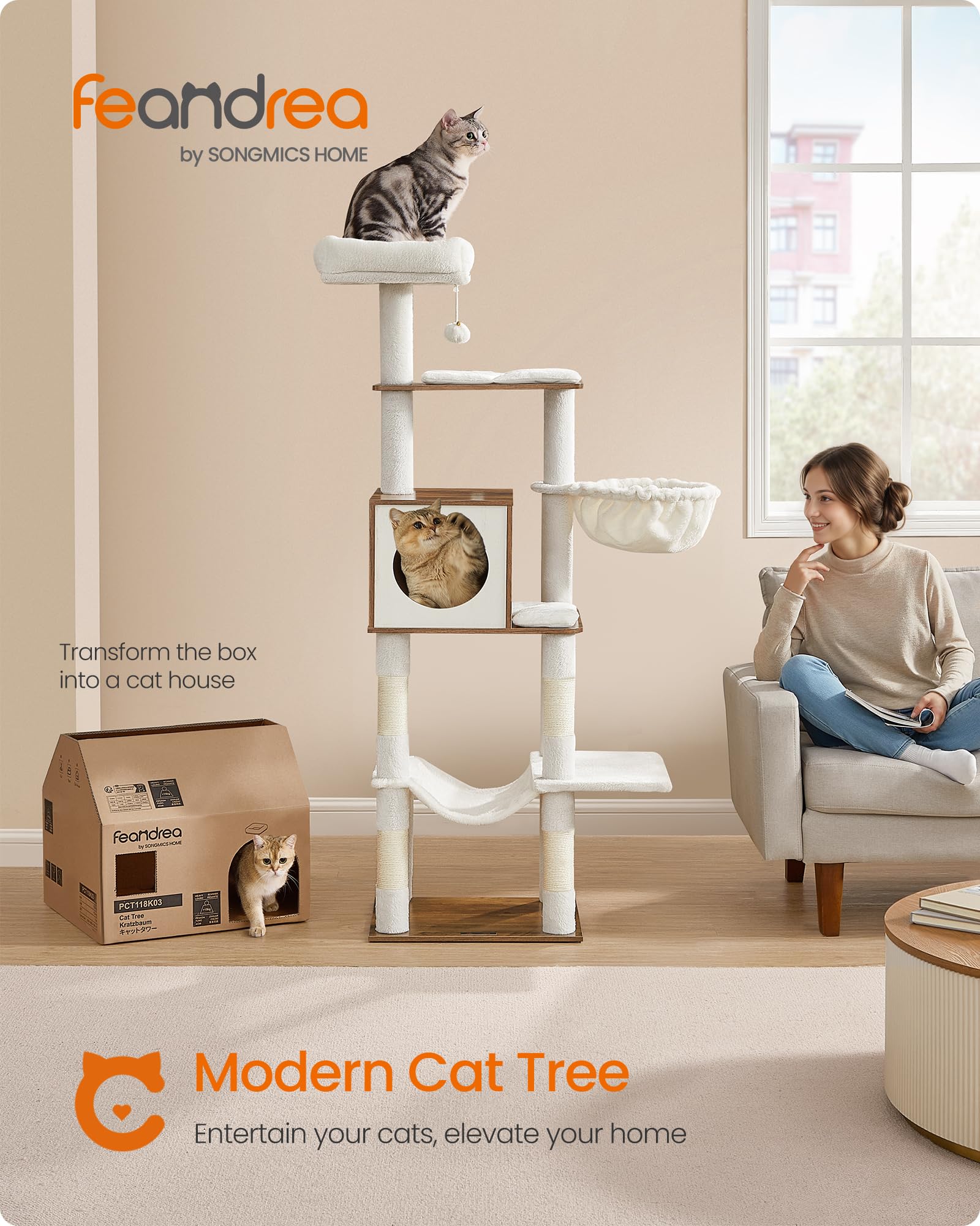 Feandrea cat tree cozy cave creates a secluded nap nook for cats.