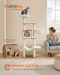 Feandrea cat tree cozy cave creates a secluded nap nook for cats.