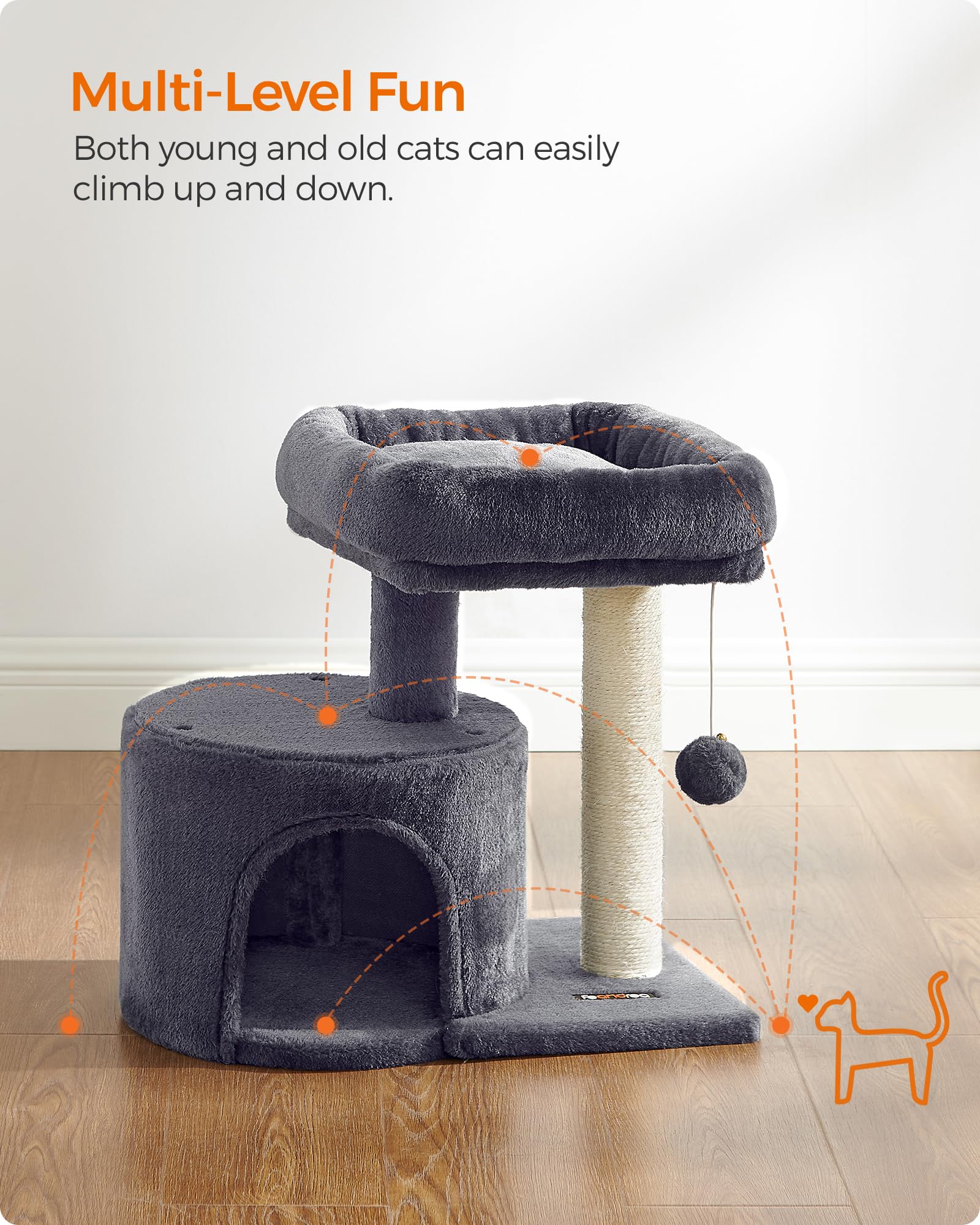 Feandrea cat tree cubby condo, a private retreat where cats nap and observe