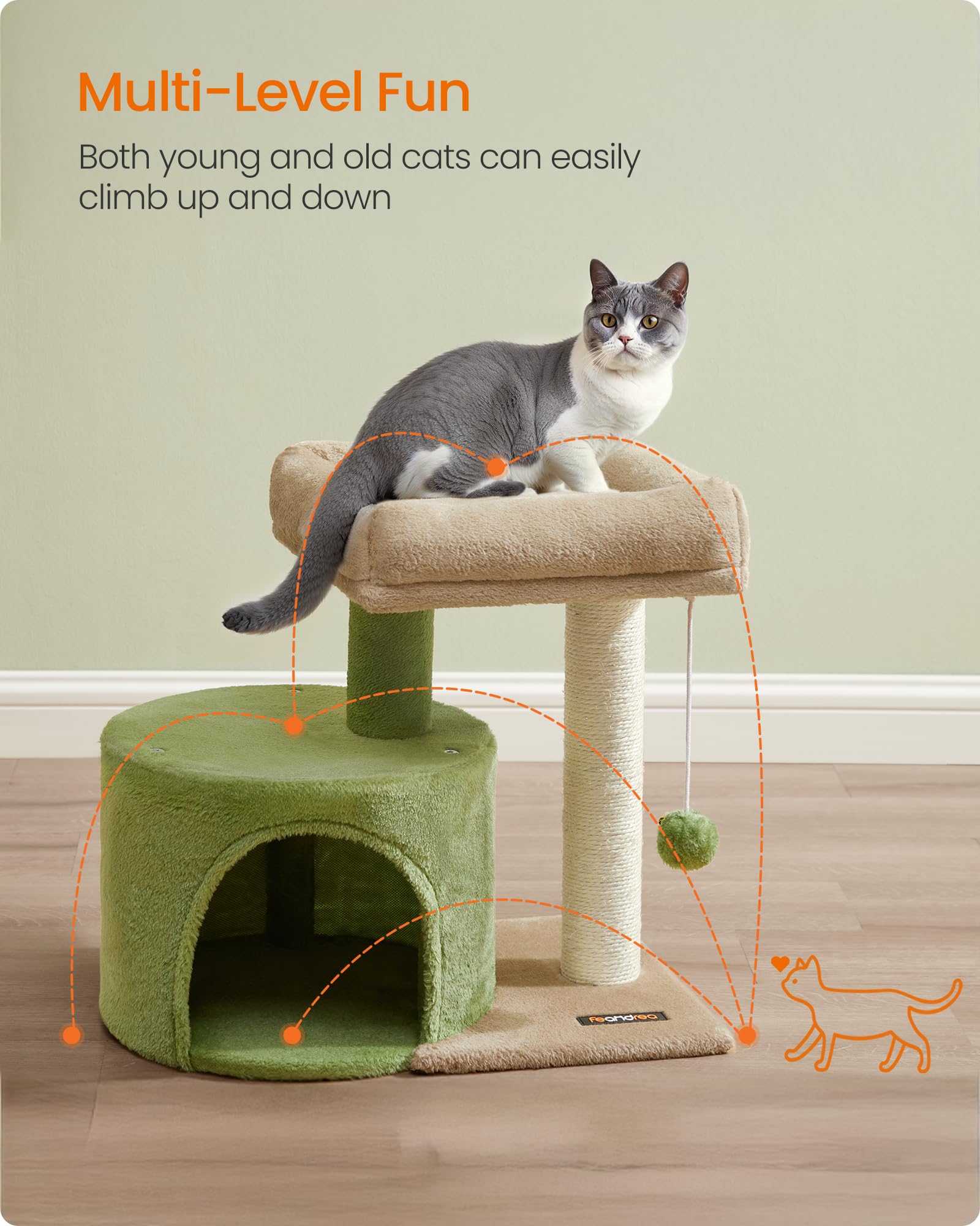 Feandrea cat tree cuddle cave provides a secure hideaway for kittens.